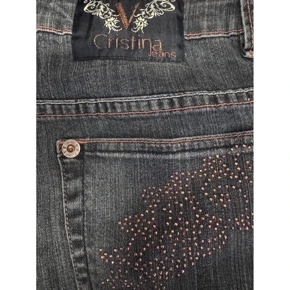 V Cristina Denim Capri Pants Y2K Women's Size 8 Embellished Rhinestone Details - Picture 6 of 7